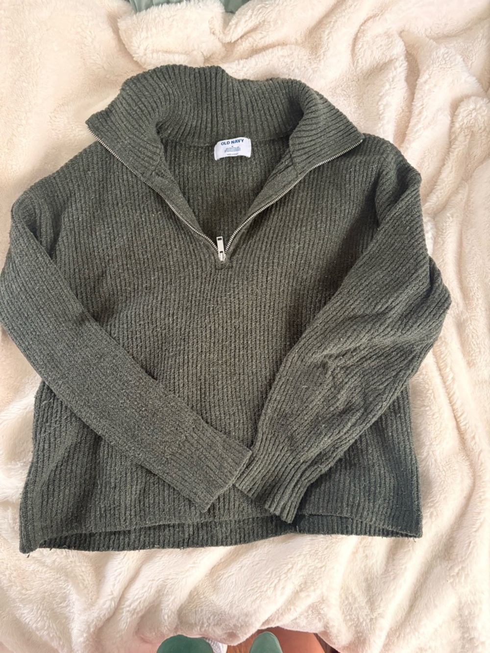 Old Navy Olive Green Half-Zip Ribbed Sweater